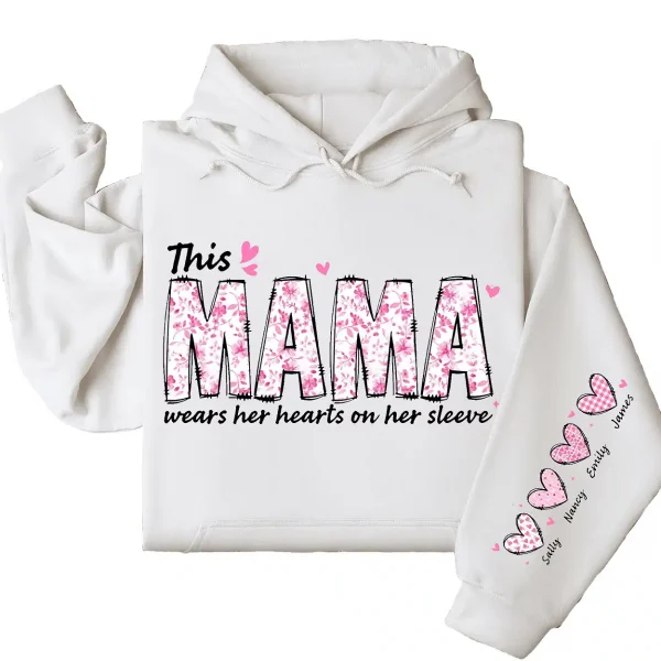 5-3-10.webp This Mama Wears Her Heart on Her Sleeve Hoodie – Personalized Mama with Kids’ Names, Cute Gift for Mom or Wife