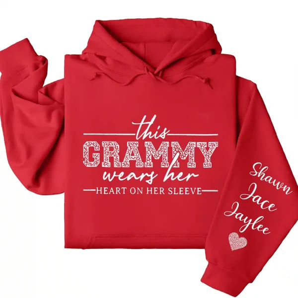 Personalized Grammy Wears Her Heart On Her Sleeve Hoodie  – Leopard Print GrandmaShirt, Cute Gift for Grammy