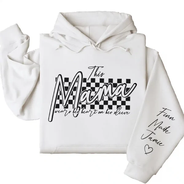 6-3-10.webp Retro This Mama Wears Her Heart on Her Sleeve Hoodie – Custom Checkered Heart Design with Kids’ Names, Personalized Mother’s Day Gift for Mom