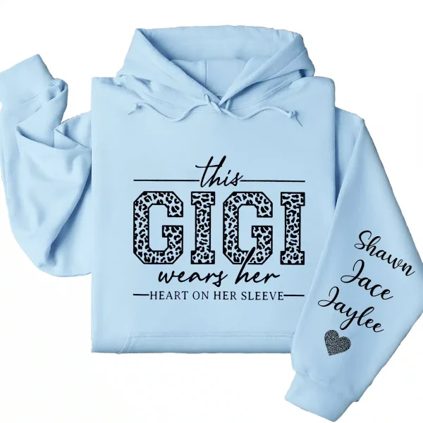 This Gigi Wears Her Heart On Her Sleeve Hoodie  – Personalized Leopard Gigi Shirt, Cute Gift for Gigi on Mother's Day or Holiday
