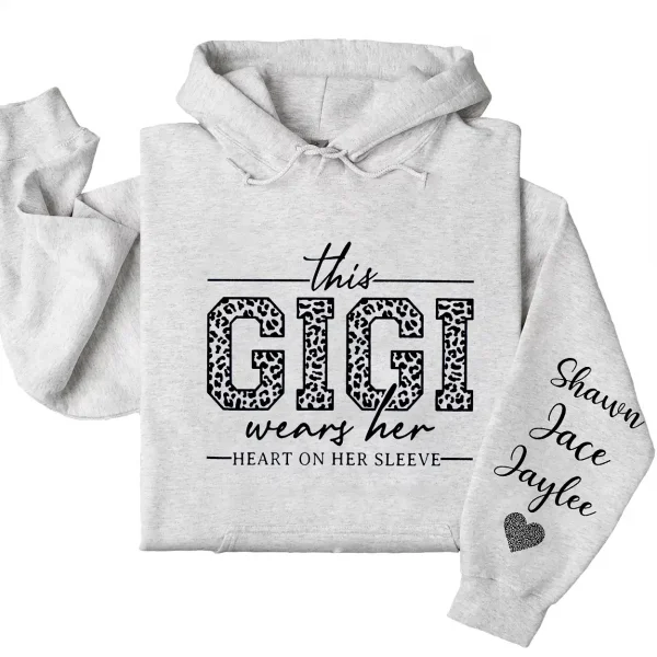 This Gigi Wears Her Heart On Her Sleeve Hoodie  – Personalized Leopard Gigi Shirt, Cute Gift for Gigi on Mother's Day or Holiday