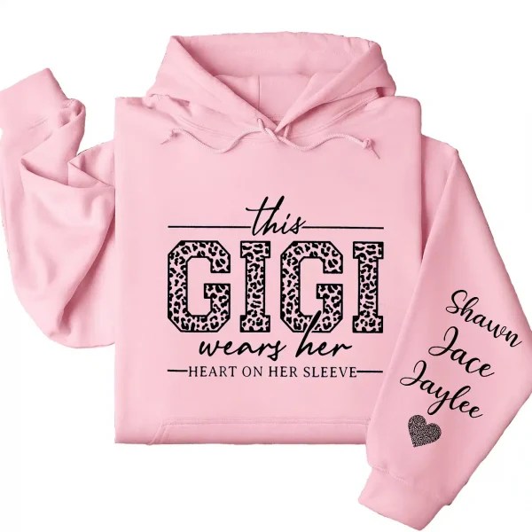 This Gigi Wears Her Heart On Her Sleeve Hoodie  – Personalized Leopard Gigi Shirt, Cute Gift for Gigi on Mother's Day or Holiday
