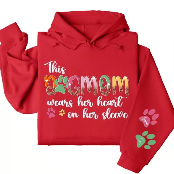 This Dog Mom Wears Her Heart on Her Sleeve Hoodie – Custom Hoodie with Kids’ Names, Personalized Mother’s Day Gift for Mom
