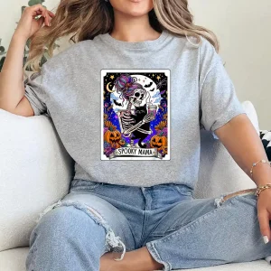 7-1-6.webp Spooky Mama Tarot Card Halloween Mom Skull Mama Black Cat T-Shirt - Unisex, Gift for Halloween Day, Gift for Mama