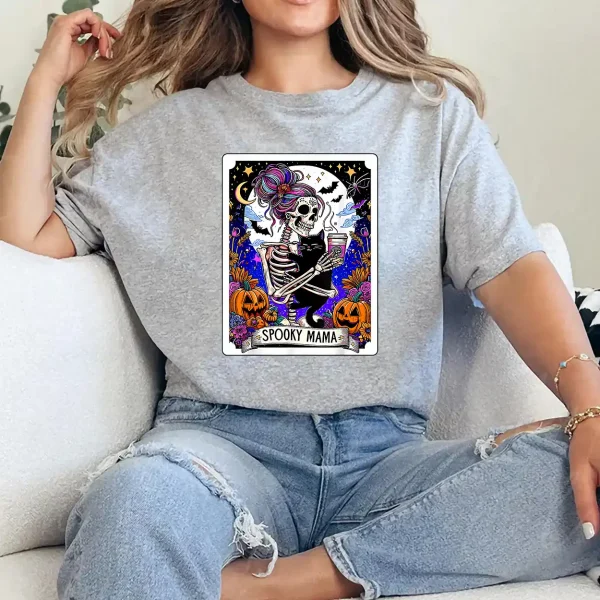 7-1-6.webp Spooky Mama Tarot Card Halloween Mom Skull Mama Black Cat T-Shirt - Unisex, Gift for Halloween Day, Gift for Mama