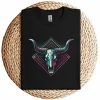 Vaporwave Longhorn Cow Skull T-Shirt – 80s 90s Retro Style Graphic Tee – Vintage Cattle Skull Art – Neon Aesthetic Vaporwave Shirt