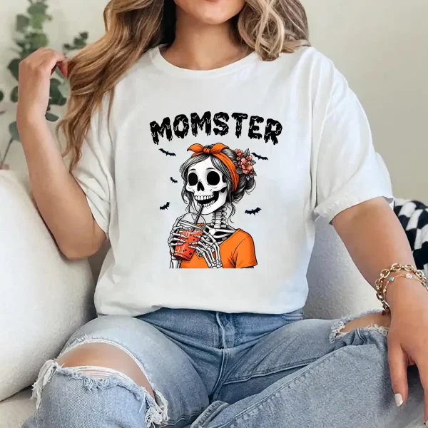 Momster Skeleton Woman Coffee Funny Halloween Mom Mama T-Shirt - Unisex, Gift for Halloween Day,  Gift for Mama