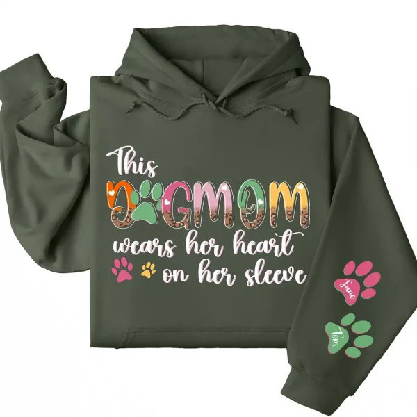 This Dog Mom Wears Her Heart on Her Sleeve Hoodie – Custom Hoodie with Kids’ Names, Personalized Mother’s Day Gift for Mom