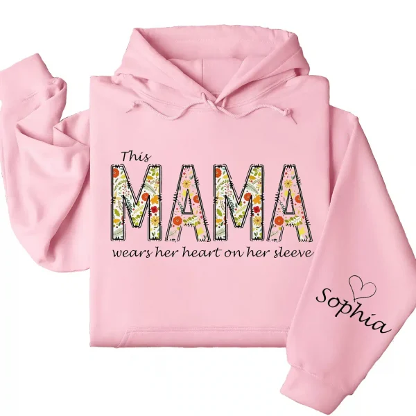 7-5-3.webp This Mama Wears Her Heart on Her Sleeve Hoodie – Floral Hoodie for Mom with Kids’ Names, Cute Personalized Gift Idea