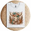 Western Boho Cow Bull Skull T-Shirt – Wild West Floral Graphic Tee – Country Style Vintage Shirt – Rodeo Cowgirl Southwestern Design