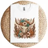 Western Boho Cow Bull Skull T-Shirt – Wild West Floral Graphic Tee – Country Style Vintage Shirt – Rodeo Cowgirl Southwestern Design