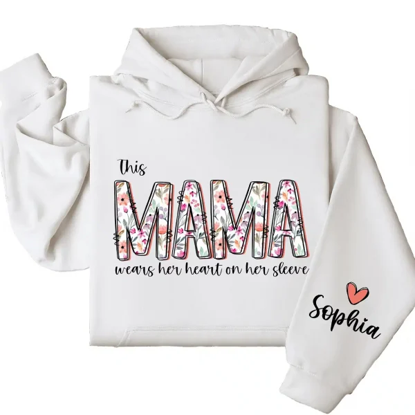 8-2-6.webp This Mama Wears Her Heart On Her Sleeve Hoodie – Personalized Mom Hoodie with Kids’ Names, Mother's Day Gift