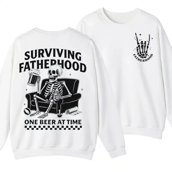 8-3-2.webp Surviving Fatherhood One Beer At A Time Sweatshirt, Funny Father, Drinking Husband, Fathers Day Gift, Gift for Dad, Model Sweater