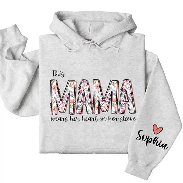 8-4-5.webp This Mama Wears Her Heart On Her Sleeve Hoodie – Personalized Mom Hoodie with Kids’ Names, Mother's Day Gift