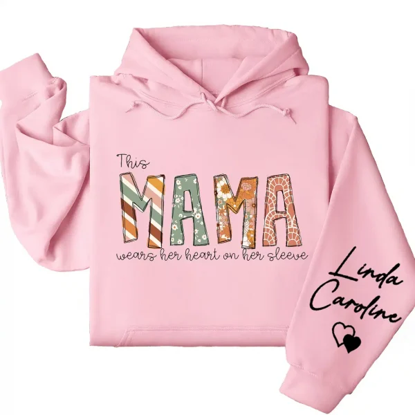 9-5-1.webp This Mama Wears Her Heart on Her Sleeve Hoodie – Custom Kids Names Hoodie for Mom