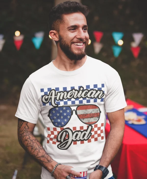 American Dad Tee, Father's Day Gift, 4th Of July Matching Shirt, American T-Shirt, Men 4th of July Shirt, Checkered Dad