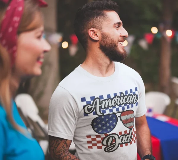 American Dad Tee, Father's Day Gift, 4th Of July Matching Shirt, American T-Shirt, Men 4th of July Shirt, Checkered Dad