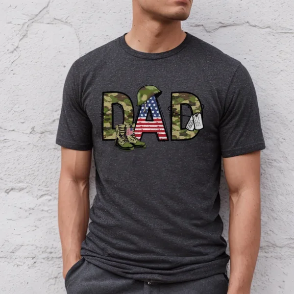 Army Dad T-Shirt, Father's Day, Military Dad Gift, Camo Army Boots American Flag T-Shirt, Veteran Dad Tee, Proud Army Father Apparel