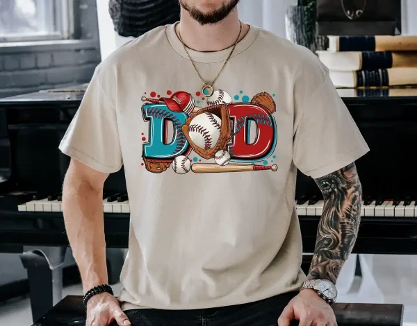 Dad Baseball Shirt ? Funny Sports Dad Tee with Glove, Bat & Ball ? Game Day Outfit