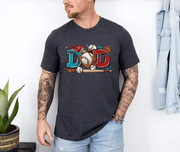 Dad Baseball Shirt ? Funny Sports Dad Tee with Glove, Bat & Ball ? Game Day Outfit
