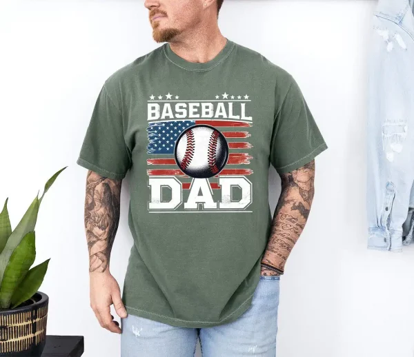 Baseball Dad USA Flag Shirt ? Vintage Patriotic Gift for Baseball Lovers