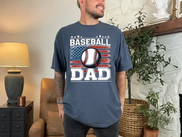 Baseball Dad USA Flag Shirt ? Vintage Patriotic Gift for Baseball Lovers