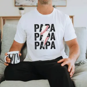 Baseball-Papa-Shirt-1.webp Retro Papa Baseball Shirt ? Lightning Bolt Graphic ? Father's Day Gift