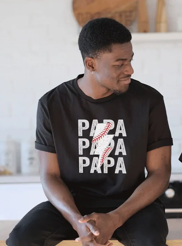Retro Papa Baseball Shirt ? Lightning Bolt Graphic ? Father's Day Gift