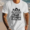 Best Papa Ever German Quote Men's T-Shirt - Casual Polyester Short Sleeve Crew Neck, Summer Top with Hat & Mustache Illustration, Machine Washable