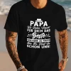 Best Papa Ever German Quote Men's T-Shirt - Casual Polyester Short Sleeve Crew Neck, Summer Top with Hat & Mustache Illustration, Machine Washable