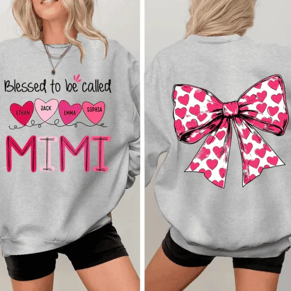 Blessed To Be Called Mimi Heart Bow - Personalized Sweatshirt With Design - Meaningful Gifts For Grandma, Mom, Wife