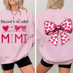 Blessed To Be Called Mimi Heart Bow - Personalized Sweatshirt With Design - Meaningful Gifts For Grandma, Mom, Wife