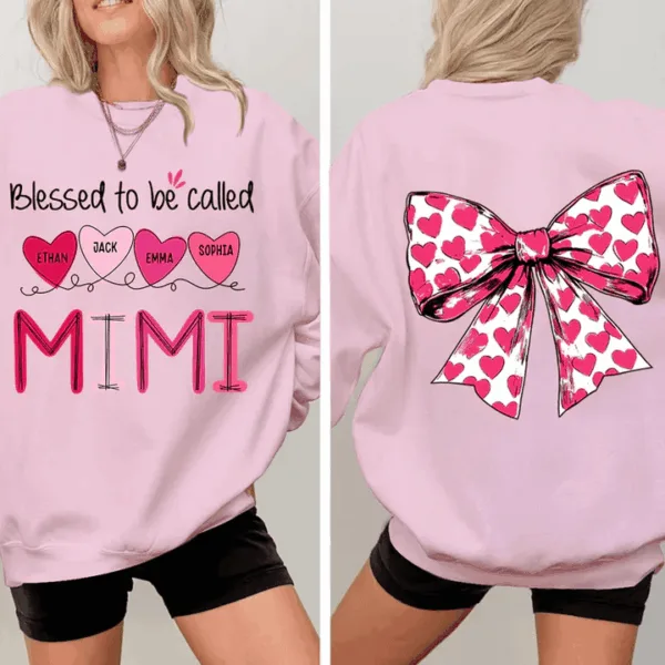 Blessed To Be Called Mimi Heart Bow - Personalized Sweatshirt With Design - Meaningful Gifts For Grandma, Mom, Wife