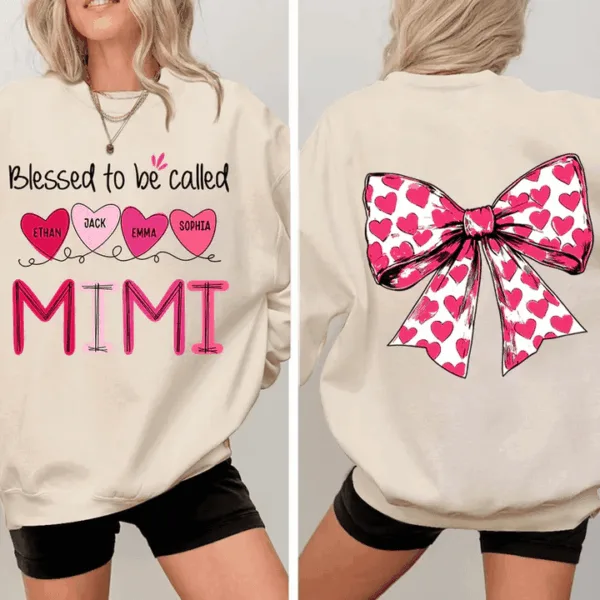 Blessed To Be Called Mimi Heart Bow - Personalized Sweatshirt With Design - Meaningful Gifts For Grandma, Mom, Wife