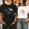 Couple Matching T-Shirt With Catching Flights and Feelings Print Design, The Best Family Matching Gift