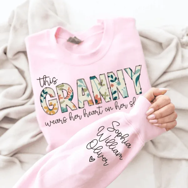 Custom Granny Sweatshirt, Grandma Heart Shirt, Grandkids Name Shirt, Gift For Nana, Grammy Personalized Shirt