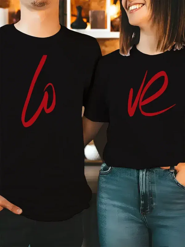 Couple Matching T-Shirt With Love Print Design For Summer, Father's Day T-Shirt, The Best Family Matching Gift