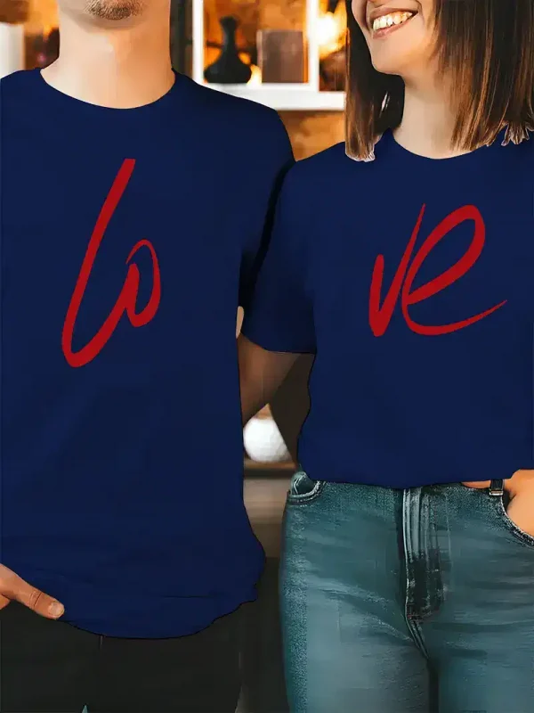 Couple Matching T-Shirt With Love Print Design For Summer, Father's Day T-Shirt, The Best Family Matching Gift