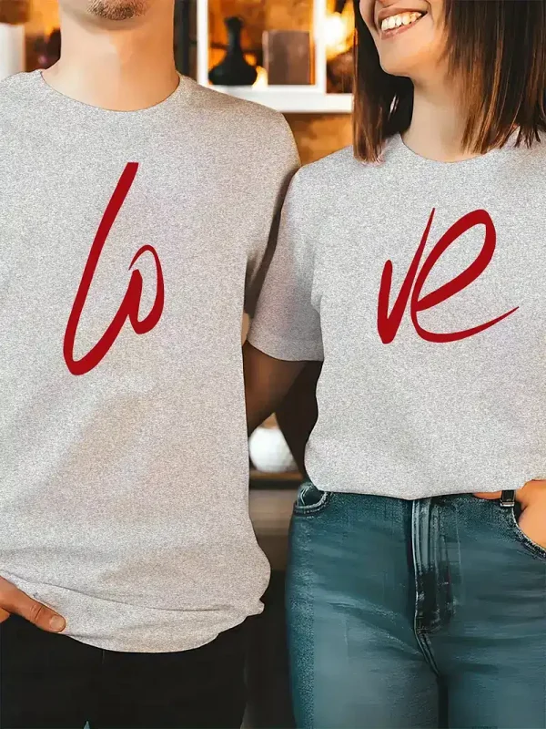 Couple Matching T-Shirt With Love Print Design For Summer, Father's Day T-Shirt, The Best Family Matching Gift