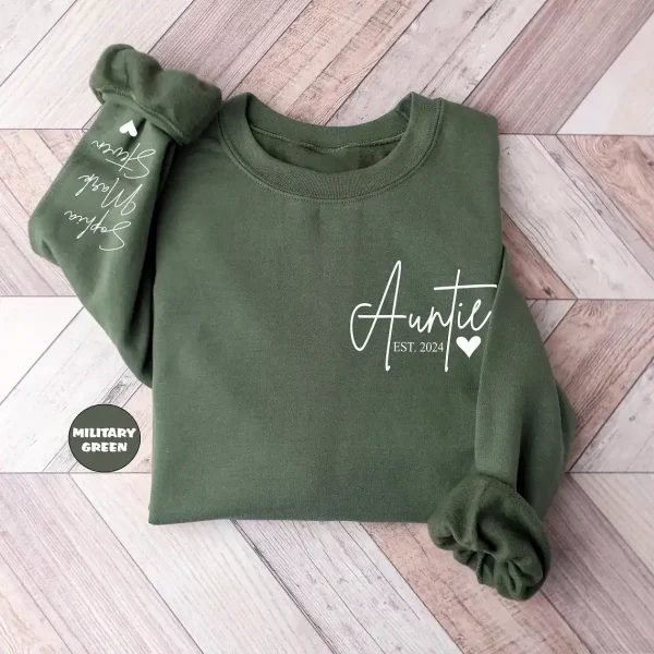 Custom Auntie Sweatshirt, Personalized Aunt Sweatshirt With Nieces Nephews Names On Sleeve, Pregnancy Reveal Outfit, Mothers Day Clothing Gifts