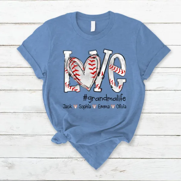 Custom Baseball Grandma T-Shirt, Personalized Baseball Grandma Tee Shirt, Baseball Mimi Shirt With Kid Names, Gift for Lover Baseball