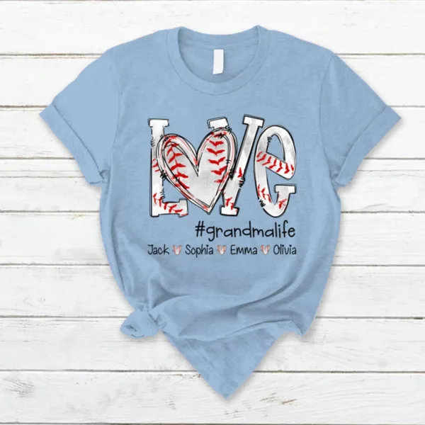Custom Baseball Grandma T-Shirt, Personalized Baseball Grandma Tee Shirt, Baseball Mimi Shirt With Kid Names, Gift for Lover Baseball
