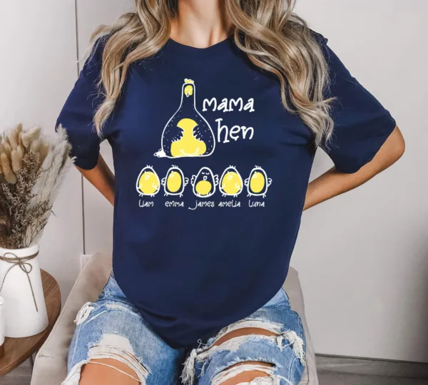 Custom Chicken Mom T-Shirt With Kids Names, Mama Hen Personalized Mom, Mother's Day Shirt, Custom Kid's Names Mom Shirt, Gift For Mom