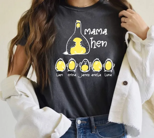 Custom Chicken Mom T-Shirt With Kids Names, Mama Hen Personalized Mom, Mother's Day Shirt, Custom Kid's Names Mom Shirt, Gift For Mom
