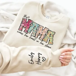 Custom Mama Shirt, Heart on Sleeve, Personalized Gift for Mom
