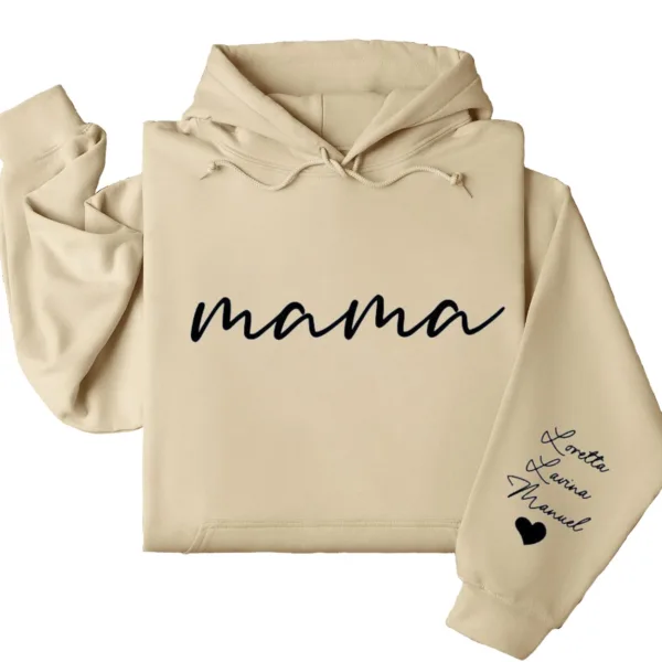 Custom Mama Hoodie with Kids Name on Sleeve, Personalized Mom Hoodie, Minimalist Momma, Mothers Day Gift for Mom