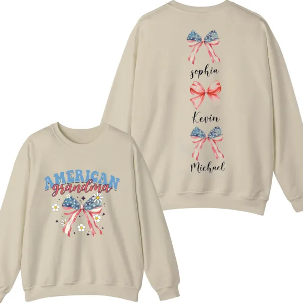 Custom-Mom-Sweatshirt-American-Mama-Hoodie-Coquette-Ribbon-Tee-USA-Flag-Bow-Hoodie-Kids-Names-Tee-July-4th-2-Sided-Tee-Mothers-Day-Tee-2-1.jpg Custom Mom Sweatshirt, American Mama, Coquette Ribbon Shirt, USA Flag Bow, Kids Names Crewneck - The Best Mother's Day Gift