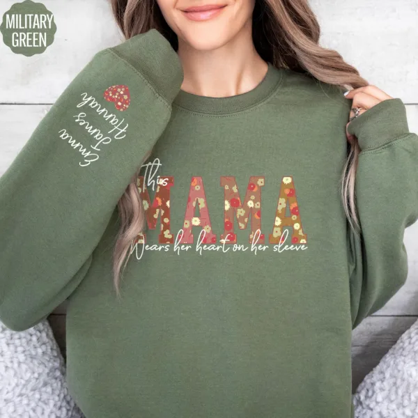 Custom-This-Mama-Wears-Her-Heart-on-Her-Sleeve-Sweatshirt-Floral-Mama-Sweatshirt-Mothers-Day-Gift-Personalized-Mom-Sweater-With-Kids-Name-4.jpg Mother's Day Gift, Custom Heart on Sleeve Shirt with Children's Names