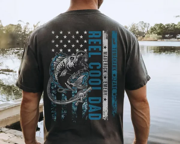 Dad-Fishing-Shirt-2.webp Dad Fishing, Fathers Day T-Shirt, Dad Gift for Fisher, Reel Cool Dad Shirt with Kids Name, Dad to Be Shirt, Dad Birthday Gift, New Daddy