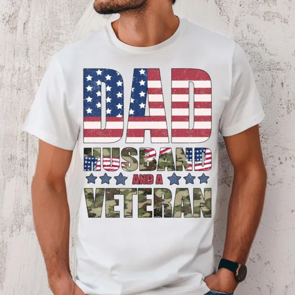 Dad-Husband-And-Veteran-Shirt-1.jpg Dad Husband And Veteran T-Shirt, Veteran Dad Tee, Dad 4th Of July Shirt, Vintage American Flag, Fathers Day Shirt, Best Dad